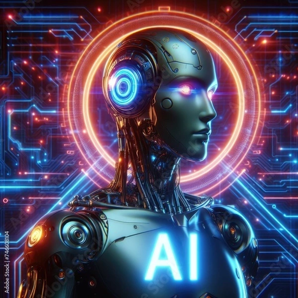 Obraz Robo Realm: AI Cyborg's Cyberpunk Wonderland