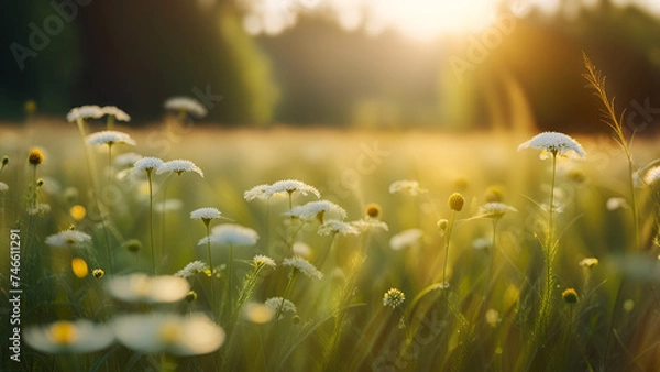 Fototapeta Summer field at daylight. Close-up of summer plants.