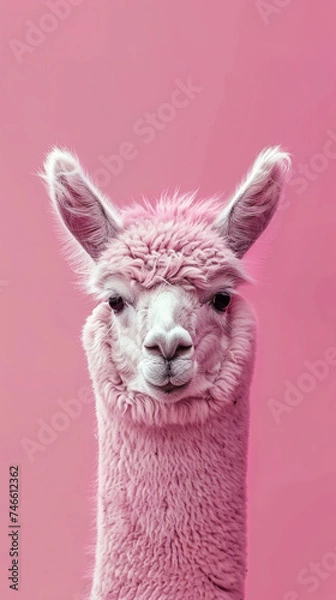 Fototapeta Alpaca Standing in Front of Pink Background