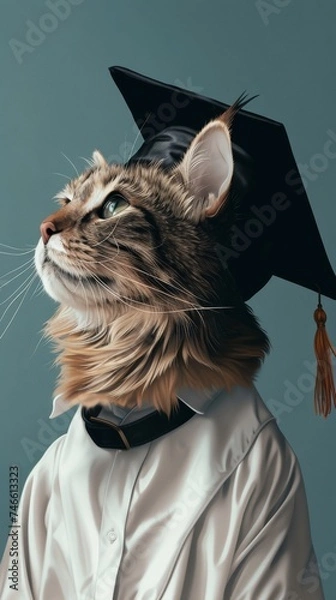 Obraz Cat Wearing Graduation Cap and Gown