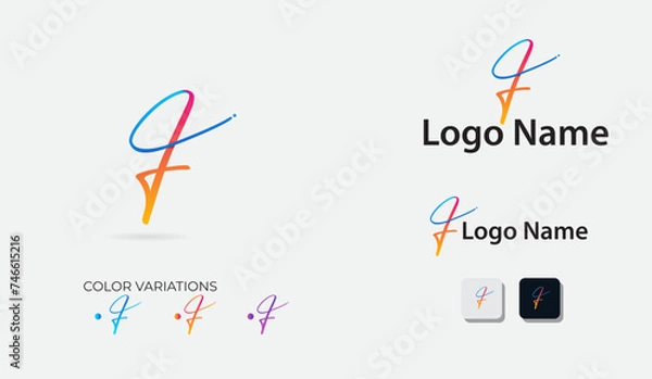 Fototapeta F letter logo design. Script F logo design. Lettering. Business. Font. F logo. Finance. Colorful logo art. Premium template. Modern. Icon