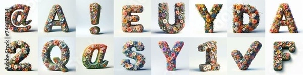 Fototapeta Flowers 3D lettering typefavce. AI generated illustration