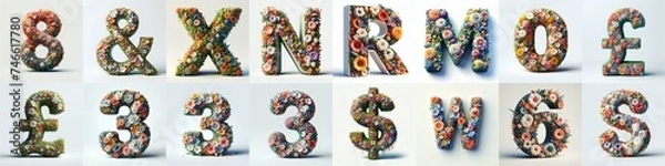 Fototapeta Flowers 3D lettering typefavce. AI generated illustration