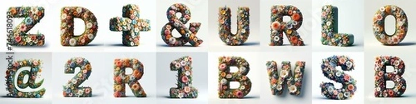 Fototapeta Flowers 3D lettering typefavce. AI generated illustration