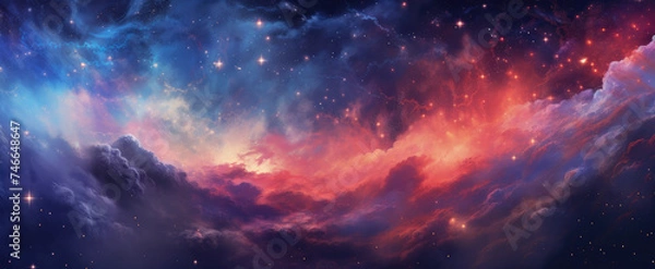 Fototapeta Space background with nebula and stars. Universe with planets and lots of lights.