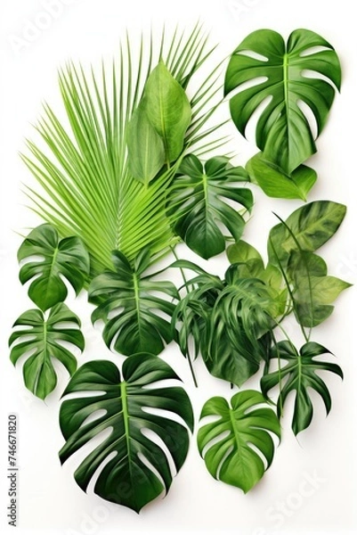 Obraz Various tropical leaves on a clean white background. Perfect for botanical projects