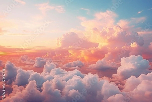 Fototapeta A serene view of the sky and clouds from an airplane. Suitable for travel and aviation concepts