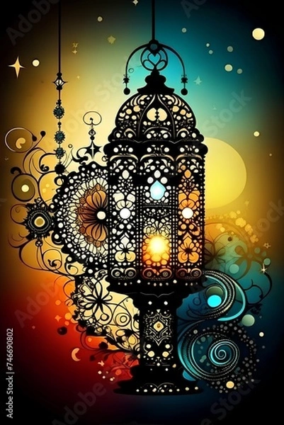 Obraz Ramadan Beautiful Lantern, Beautiful and Colorful Lantern, Ramadan Kareem Lantern. Lantern With Design on Background.