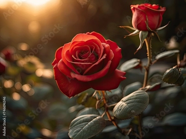 Obraz Red rose in the sunset light