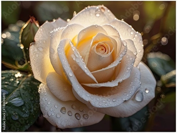 Obraz White rose with raindrops