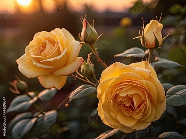 Obraz Yellow rose in the garden in the sunset light