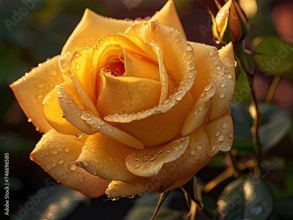Obraz Yellow rose with raindrops