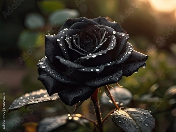 Obraz Black rose with raindrops