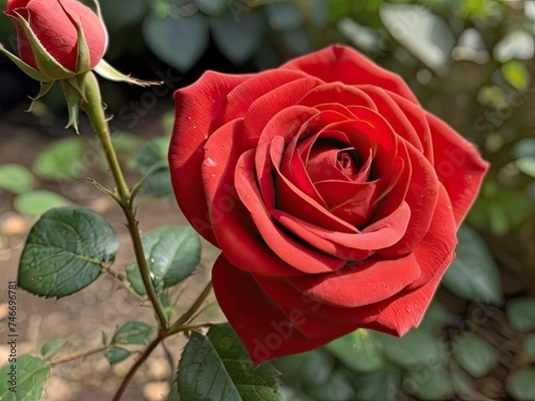 Obraz Red rose in the summer garden