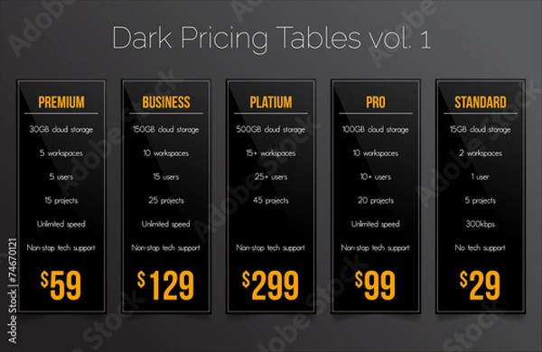 Obraz Dark pricing tables - set of price banner templates