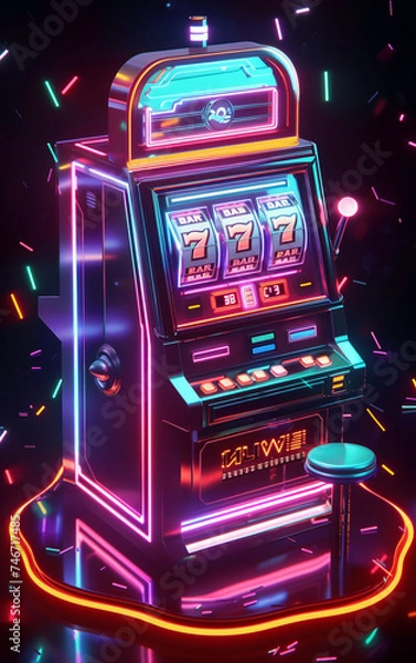 Fototapeta A sleek slot machine surrounded by shimmering neon accents