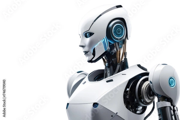 Fototapeta a high quality stock photograph of a single ai robot full body isolated on a white background