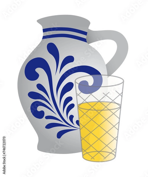 Fototapeta Apfelwein Bembel und Gripptes Glas, Tonkrug aus Hessen, transparent ohne Hintergrund