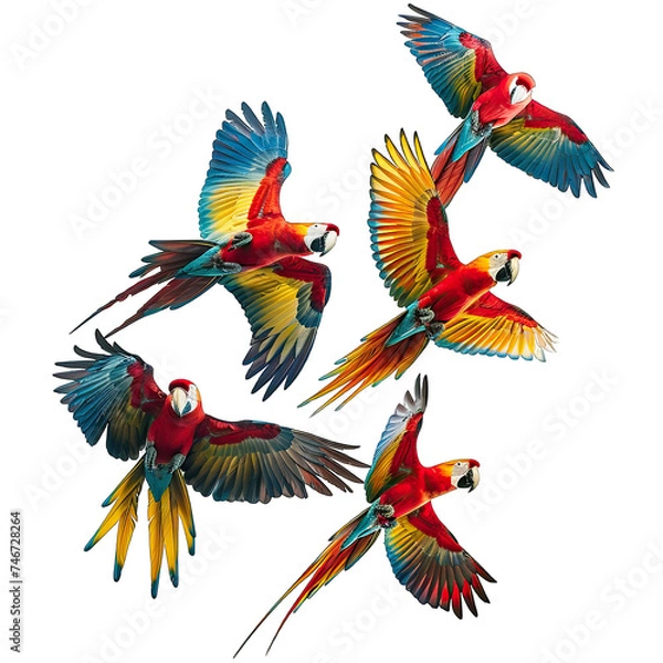 Fototapeta Collection of parrots isolated on white or transparent background generative