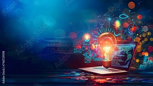 Fototapeta Education internet online digital technology concept. E-learning education, online internet course lessons. consulting, e-learning concept background. Banner