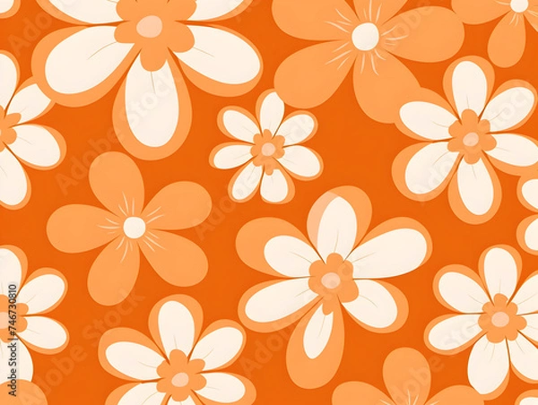 Fototapeta Colorful simple groovy flowers seamless pattern illustration background  