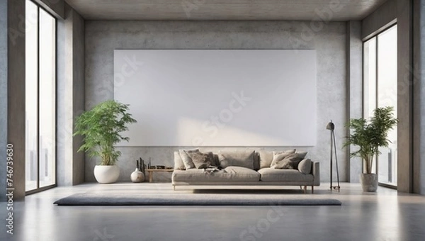 Fototapeta Contemporary concrete interior with empty banner