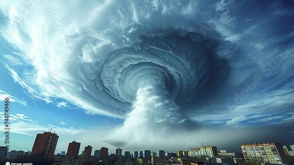 Fototapeta A huge, dangerous summer tornado. Ai generative