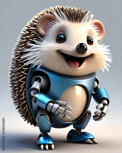 Fototapeta Happy Cartoon Hedgehog Cyborg 
