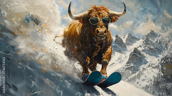Obraz bull on ski