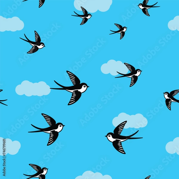 Obraz Swallow birds flying in the sky seamless pattern