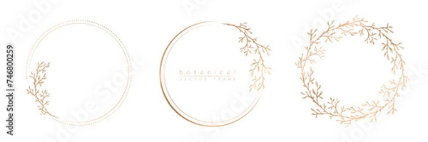 Fototapeta Set of frame templates in minimal linear style with hand drawn branches and leaves. Elegant frame. Botanical vector illustration for labels, corporate identity, wedding invitation, logo, save the date