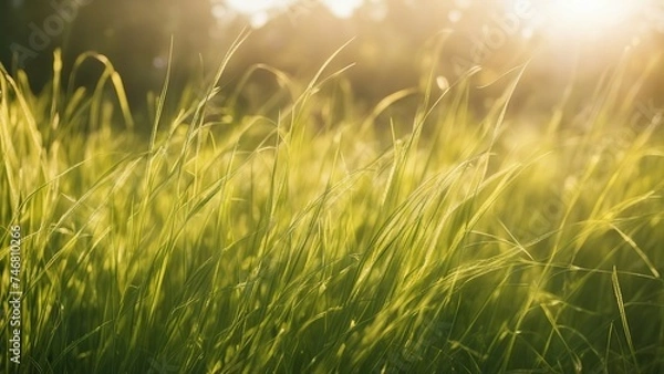 Fototapeta grass and sun grass background with sun beam, soft focus abstract nature  