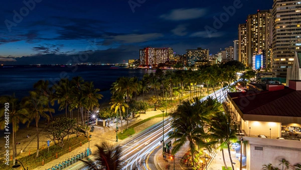 Fototapeta ハワイ　ワイキキ　夜景