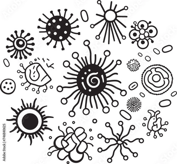Fototapeta Microbial Marvel Vector Logo Design with Virus and Bacteria Pathogen Power Virus and Bacteria Iconic Graphic Emblem