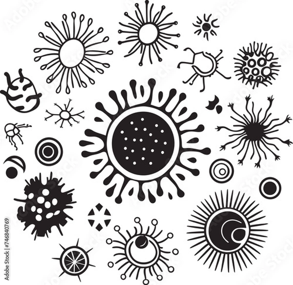 Fototapeta Microbial Fusion Vector Logo with Virus and Bacteria Pathogen Palette Iconic Design Featuring Virus and Bacteria