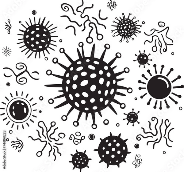 Fototapeta Microscopic Melody Vector Logo Featuring Bacteria and Virus Pathogenic Patterns Graphic Design with Virus and Bacteria