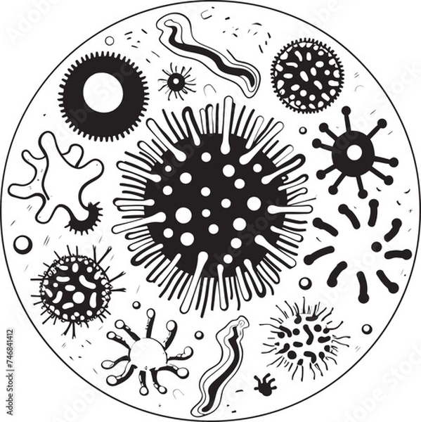 Fototapeta Microbe Magic Vector Logo Design with Bacteria and Virus Pathogenic Patterns Graphic Design with Virus and Bacteria