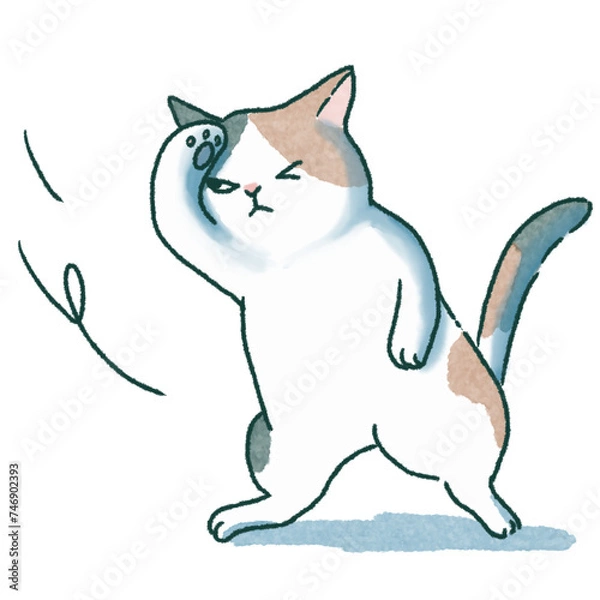 Obraz 強風と三毛猫