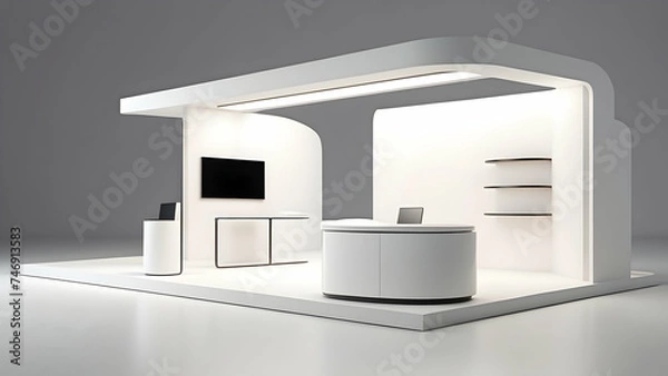 Fototapeta 3d render of minimalist exhibition booth. Exhibition stand mockup template. Promotion center	