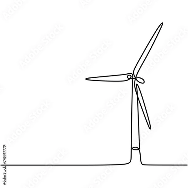 Fototapeta Wind energy in continuous one line art drawing. Windmill generator for electricity power.