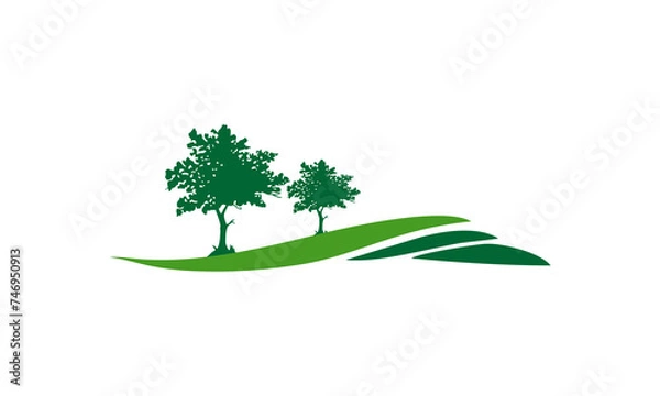 Fototapeta yard green with two tree vector 