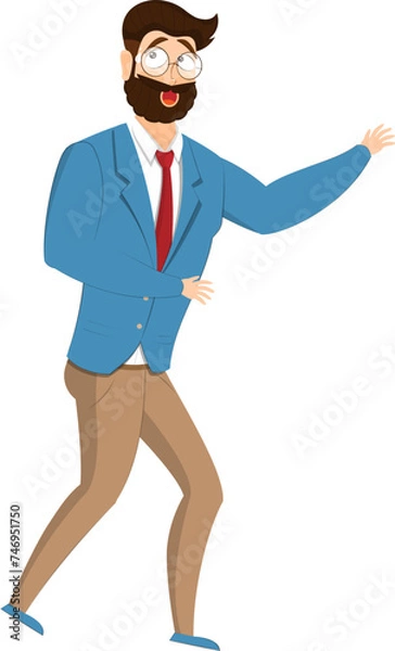 Fototapeta Illustration of a bearded man in standing pose on white background.
