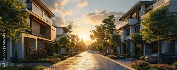 Obraz luxury housing row houses residential project investment or listing in modern contemporary design for townhouse and villa community living and realestate development property market, Generative AI