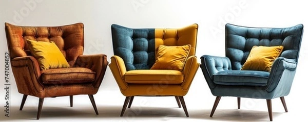 Fototapeta collection Set of retro vantage armchairs cutouts single seat sofas isolated on white background - Generative AI