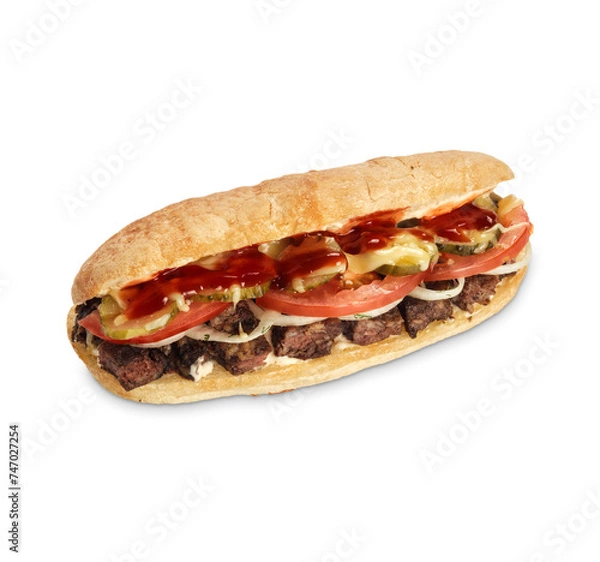 Fototapeta sandwich with meat filling isolate on a white background