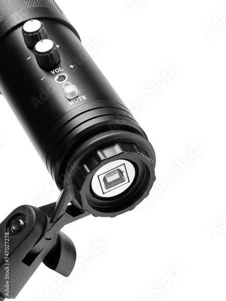 Fototapeta black microphone isolate on white background