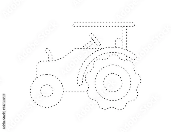 Obraz dashed tractor for coloring book template, tractor illustration for kid worksheet printable