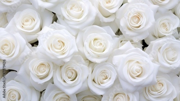 Obraz Background of white roses. A luxurious gift for Valentine's Day and Women's Day. The texture of rose petals.