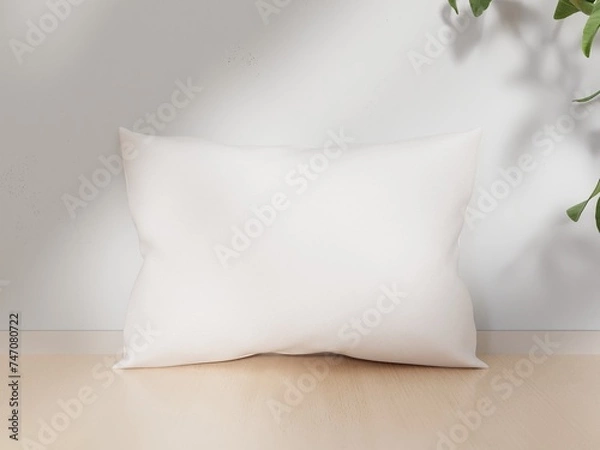 Fototapeta Pillow mockup, rectangular white pillow near a wall, 3d