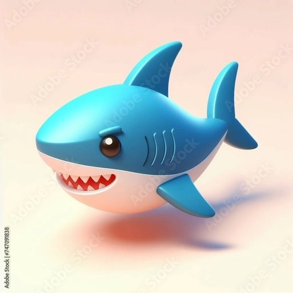 Fototapeta Flat logo of shark, 3d rendering cartoon character